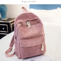 Pink corduroy backpack for women with minimalist design and white rope knot zipper details - Pink
