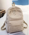 Minimalist beige corduroy backpack with large capacity and front pocket for students - Khaki