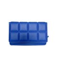 Blue quilted padded leather crossbody bag with minimalist square stitching detail - Blue