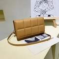 Chic light brown quilted crossbody bag in smooth PU leather with square embroidery - Tan