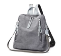 Grey corduroy backpack with light blue leather handles and silver metal zippers - Gray / 21 Inch