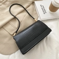 Classic black crocodile pattern underarm bag with gold metal buckle and smooth leather - Black
