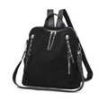 Versatile black corduroy student backpack for women featuring silver zippers and rivets - Black / 21 Inch