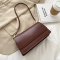 Dark brown crocodile embossed underarm bag with gold hardware and slim strap in urban style - Dark Brown