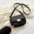 Borsa a tracolla minimalista in pelle nera con fibbia geometrica dorata vintage - Nero