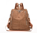 Brown corduroy school backpack with multiple front zippers and adjustable straps - Camel / 21 Inch