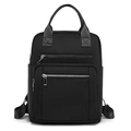Zaino nero da donna in nylon impermeabile con design antifurto e cerniere d'argento - Nero