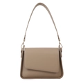 Minimalist beige shoulder bag with asymmetrical flap and sleek matte finish on white background - Khaki