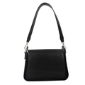 Minimalist black matte PU leather small square shoulder bag with asymmetric flap cover - Black