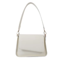 Minimalist beige rectangular crossbody bag with asymmetrical flap and gold hooks - White