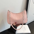 Pink minimalist hobo bag with silver chain detail in matte faux leather finish - Pink