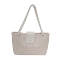 Sac fourre-tout en paille blanc crème avec bandoulière corde et rabat en cuir - Blanc