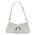 Minimalist white leather underarm bag with large gold buckle and knotted shoulder strap - White