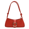 Minimalist red faux leather baguette bag with a stylish gold buckle and knot handle - Red