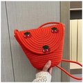 Vibrant orange cotton rope woven crossbody bag with cute cherry embroidery and flap - Red (Cherry Embroidery)