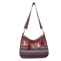 Bohemian geometric woven shoulder bag with colorful tassels and wide patterned strap - Red