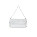 White checkered chain shoulder bag with acrylic handle and adjustable leather strap - White