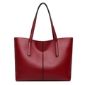 Classic deep red leather tote bag with vertical black stripe and spacious interior design - Burgundy