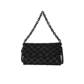 Chic black and grey checkered crossbody bag with matte chain handle and fabric texture - Black