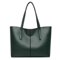 Minimalist forest green leather tote bag with large capacity and sleek shoulder straps - Green