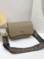 Detail of lychee pattern leather flap bag with bohemian style colorful wide strap - Light Gray
