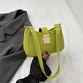 Minimalist grass green faux leather underarm bag with a golden square buckle accent - Green