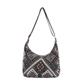 Ethnic bohemian hobo shoulder bag with geometric jacquard pattern and black strap - Black