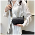 Black litchi grain leather crossbody bag with wide vintage ethnic floral strap - Black