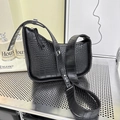 Minimalist black crocodile embossed crossbody bag with wide shoulder strap and silver hardware - Black