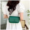 Dark green lychee texture cross-body bag with vintage ethnic woven wide strap - Green