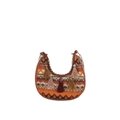 Borsa hobo a mezzaluna bohémien con motivo geometrico intrecciato e nappe arancioni - Stile 2