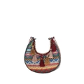 Borsa a spalla mezzaluna in tessuto etnico con nappe colorate e catena oro - Stile 3