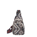 Ethno-Brusttasche mit bunten geometrischen Mustern und gewebtem Schultergurt - Schwarz
