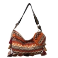 Borsa hobo bohémien in maglia con nappe colorate, motivi geometrici e portamonete - Arancione