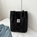 Minimalistische schwarze Cord-Einkaufstasche mit Funtlend-Logo für Damen - Schwarz