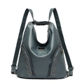 Dark grey-blue PU leather backpack with rivet accents and multi-use straps - Blue