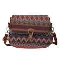 Borsa a tracolla etnica a semicerchio con motivo a zigzag e fibbia in metallo dorato - Rosso