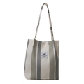 Borsa tote in tela a righe beige e verdi con grande capacità e tracolla comoda - Bianco e Grigio