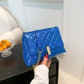 Glossy bright blue quilted shoulder bag with gold chain strap and metallic lock closure - Blue