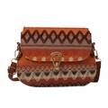 Borsa a tracolla etnica boho con motivi geometrici arancioni e fibbia a U dorata - Arancione