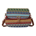 Borsa a tracolla bohémien intrecciata colorata con fibbia dorata vintage e tracolla - Blu