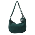 Dark green corduroy hobo cross-body bag with wide strap and round coin purse - Dark Green