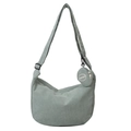 Green corduroy crossbody crescent bag with adjustable strap and small round pouch - Light Green