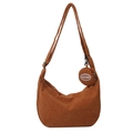 Brown corduroy hobo cross-body bag with adjustable strap and small round coin purse - Tan