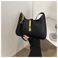 Bolso hobo clásico en cuero PU negro con hebilla dorada elegante y correa de cadena - Negro