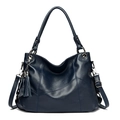 Borsa tote blu navy in ecopelle con motivo litchi, nappa decorativa e finiture argento - Blu