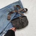 Retro canvas fanny pack in charcoal gray with ethnic style colorful woven shoulder strap - Black