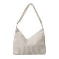Bolso hobo minimalista de pana blanco crema con textura de costillas verticales - Blanco