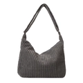 Bolso tote de pana gris oscuro con forma de media luna y correa ancha para el hombro - Gris
