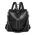 Mochila negra para mujer de cuero PU antirrobo con cremalleras dobles y correa desmontable - Negro